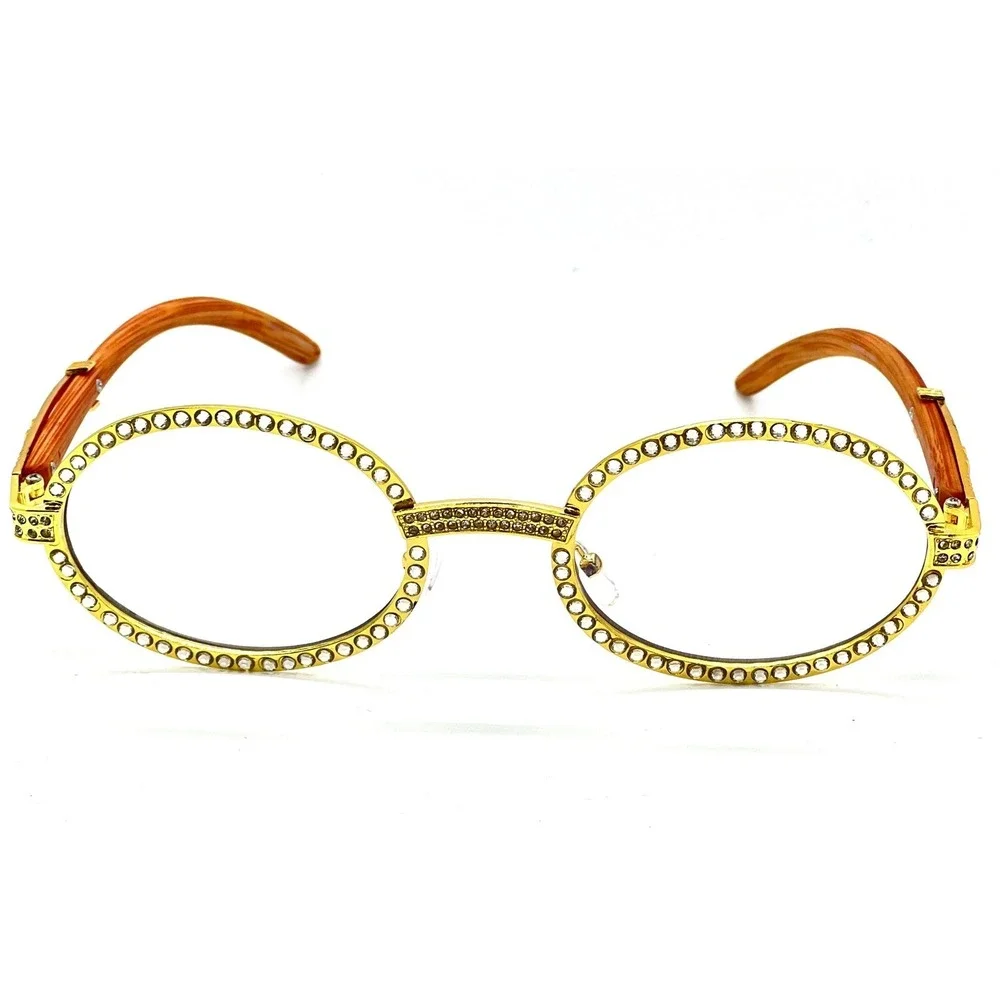 Sunglasses Round Frame Wood Arm Gold Metal Fashion Shades Elegant Gang Style New